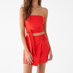 Forever 21 Linen Blend O Ring Wrap Mini Skirt